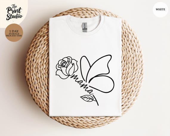 Mama Butterfly Rose Shirt, Cute Minimalist Graphic Tee, Stylish Mothersday Gift for Women, Floral Mom T-shirt, Elegant Motherhood Apparel