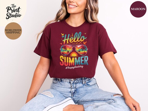 Hello Summer Unisex T-Shirt, Retro Beach Vibe, Colorful Summer Tee, Vacation Shirt, Senior 2025, End of School