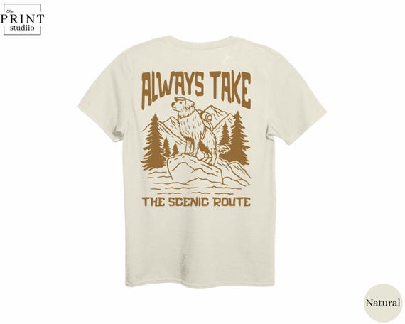 Back Print Hiking Shirt Take The Scenic Route, Wilderness Adventure Tee, Forest Lover, Camping Outdoors Back Graphic, Nature Explore Shirt
