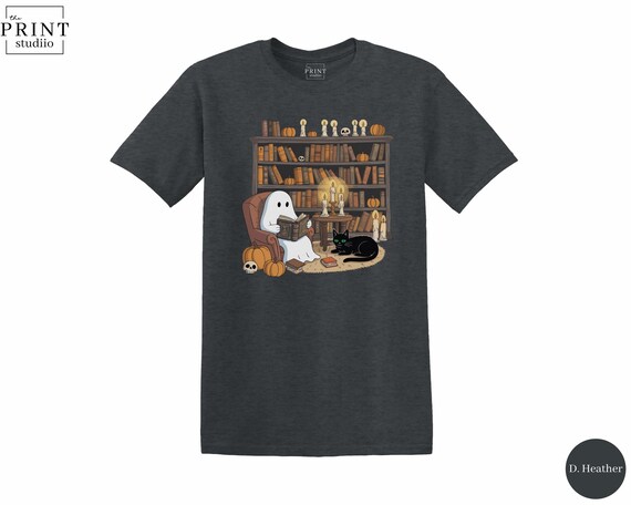 Ghost Reading Shirt, Cute Halloween Book Lover T-Shirt, Spooky Bookshelf Graphic Tee, Cozy Fall Reading Top, October Spooky Season