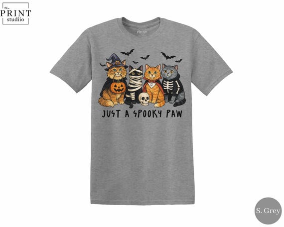 Just a Spooky Paw Cat Shirt, Cute Halloween Cats in Costume Tee, Funny Cat Halloween T-Shirt, Spooky Animal Pun Shirt for Fall