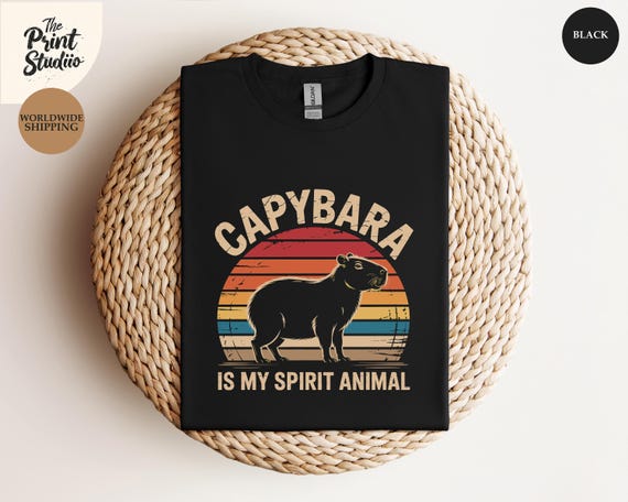 Capybara Is My Spirit Animal Shirt, Retro Sunset Capybara Graphic Tee, Chill Vibes Animal Lover T-Shirt, Funny Capybara Aesthetic Design