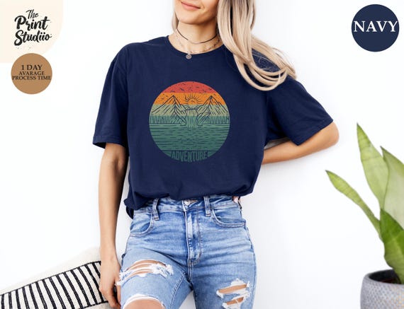 Adventure Mountain Lake Shirt, Hand Drawn Nature Tee, Minimalist Mountain T-Shirt, Lake and Forest Graphic, Hiking Outdoor Adventure Shirt