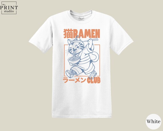 Ramen Club T-Shirt, Funny Cat Noodles Japanese Food Graphic Tee