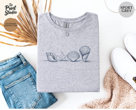 Minimalistic Seashells T-Shirt Simple Stylish Summer Beach Vibes Tee Elegant Coastal Graphic Shirt Cute Ocean Nature Lover Gift Tee
