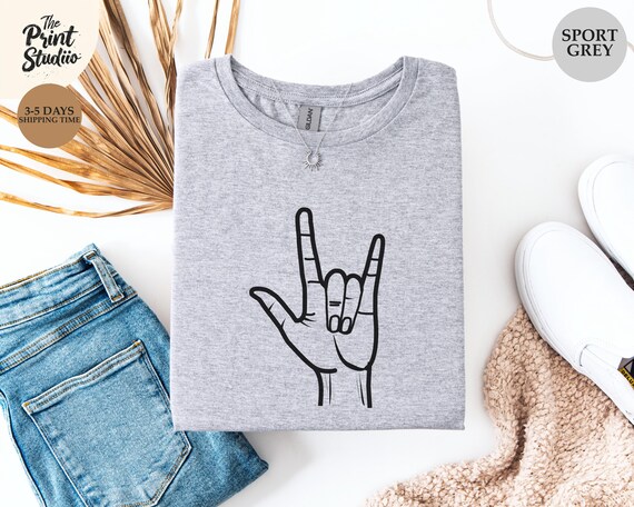 Hand Drawn Rock n Roll Hand Sign Shirt, Minimalist Line Art, Modern Stylish Graphic Tee, Classy Rock Hand T-Shirt, Music Lover Gift