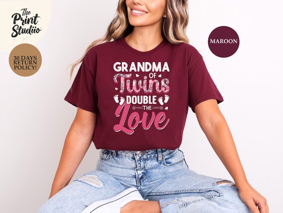 Grandma Of Twins Shirt Double The Love Tee, Cute Twin Grandma Gift, Twin Babies Nana T-Shirt, Matching Family Twins Outfit