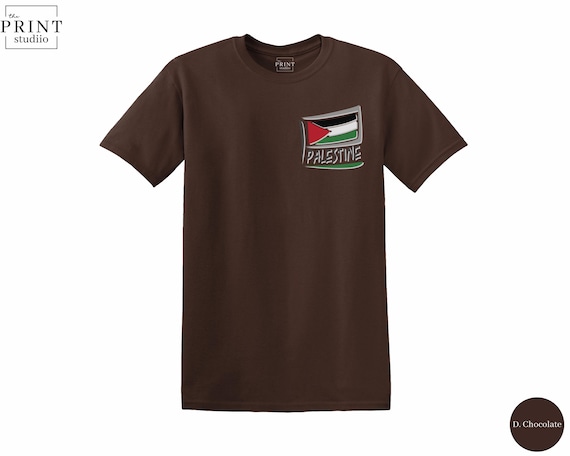 Free Palestine Flag Chest Print Shirt, Pro-Palestine Graphic Tee, Political Awareness T-Shirt, Justice Peace Support Design