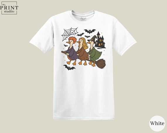 Halloween Goose T-Shirt | Funny Geese on Broomstick | Boxy Fit 100% Cotton