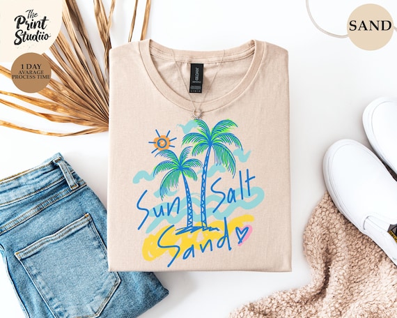 Sun Salt Sand T-Shirt Hand Drawn Summer Beach Graphic Tee Coastal Vibes Shirt Minimalist Ocean Lover Gift Summer Vacation Tee