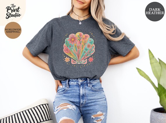 Watercolor Hand-Drawn Seashell Shirt, Cute and Elegant Beach Design, Beautiful and Stylish Beach Lover Gift, Perfect for Summer