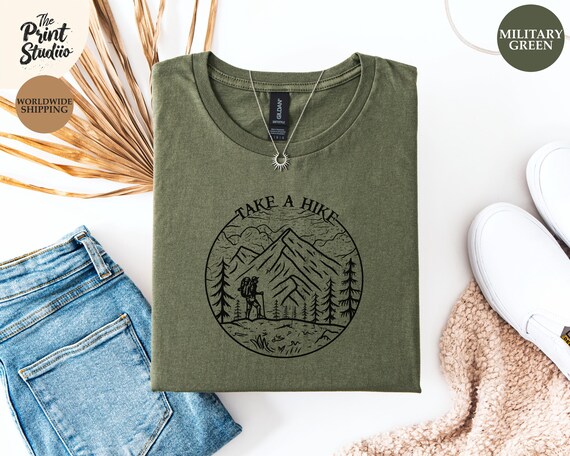 Take a Hike Hand Drawn Shirt, Minimalist Hiking Graphic Tee, Simple Outdoor Nature Design, Adventure Mountains T-Shirt, Trail Lover Gift