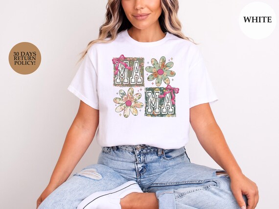 Mama Flower Bow Shirt, Cute Floral Mama T-Shirt, Girly Mom Life Tee, Pastel Aesthetic Motherhood Design, Sweet Bow Mom Shirt