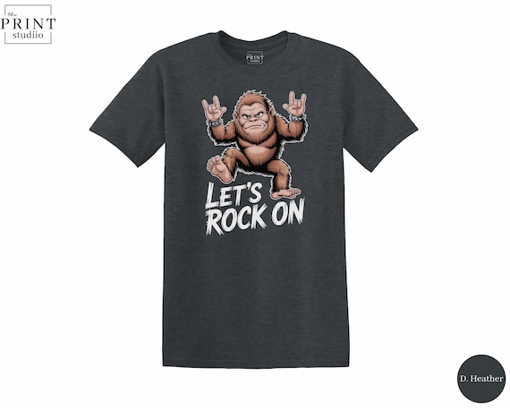 Let’s Rock On T-Shirt | Funny Bigfoot Graphic Tee | Boxy Fit 100% Cotton