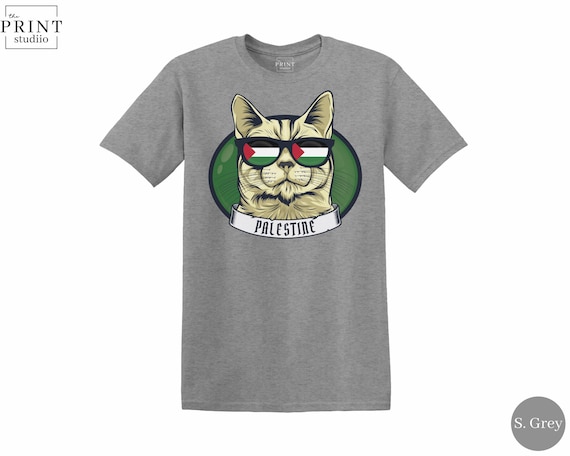 Cool Cat Palestine Shirt, Funny Pro Palestine Tee, Gaza Solidarity Shirt, Palestinian Flag Glasses, Resistance Apparel, Charity T-Shirt