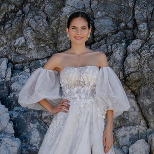 Off shoulder wedding dress, floral lace wedding dress, princess style wedding dress, rustic wedding dress