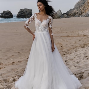 Elegant Aline wedding dress, Beaded lace wedding dress, princess style wedding dress, rustic wedding dress