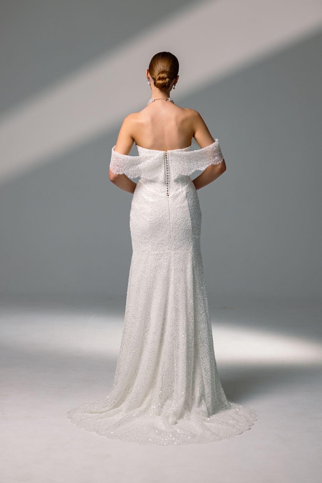 beaded off the shoulder wedding dress Beaded Fit-Flare Wedding Dress – Bridal and Formal main image 0