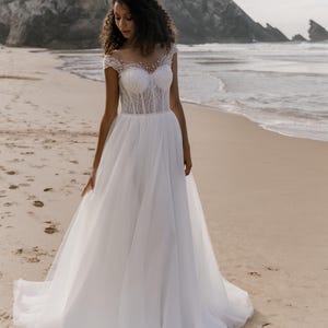 Elegant Aline wedding dress, Beaded lace wedding dress, princess style wedding dress, rustic wedding dress