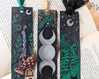 Hand Painted Mushroom Bookmark. Fantasy Mushroom Cottage Bookmark.