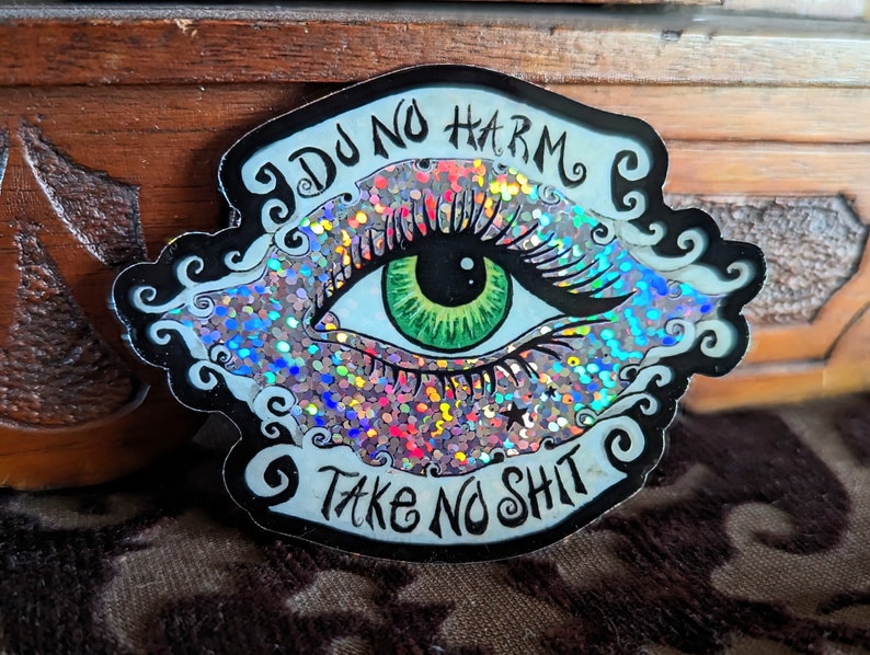 Do No Harm, Take No Sht Glitter Witchy Bumper Sticker. Wiccan Rede Sticker Car Decal image 1