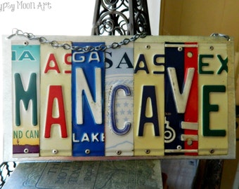 Mancave Sign. License Plate Sign Man Cave License Plate Art Recycled Art Metal Sign. Eco Friendly Man Gift