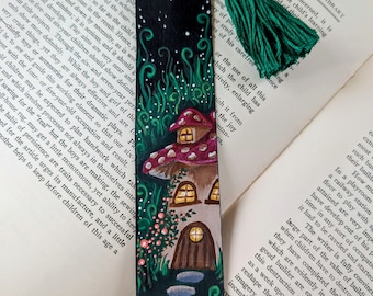 Hand Painted Mushroom House Bookmark with Handmade Tassel