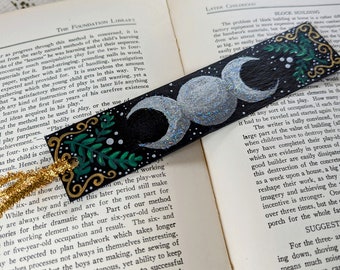 Hand Painted Triple Moon Bookmark. Wiccan Triple Moon Bookmark.