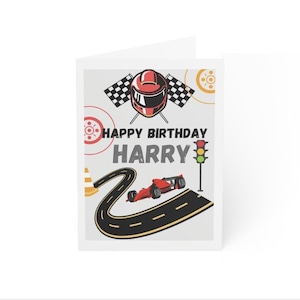 Print verjaardagskaart raceauto – gepersonaliseerd en aanpasbaar | Direct downloaden | Perfect voor kinderverjaardagen