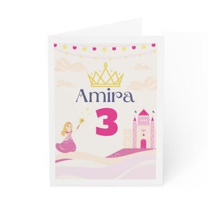 Cartão de Aniversário de Princesa para Imprimir – Design de Nome Personalizado | Tema de Conto de Fadas | Download Instantâneo