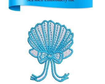 Seashell with Bow Embroidery Design: 2-inch Ocean Shell (Digital Download)
