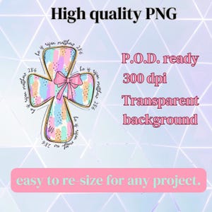 Easter Cross Sublimation Coquette Brush design 300dpi Transparent background for DTF printing