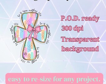 Easter Cross Sublimation Coquette Brush design 300dpi Transparent background for DTF printing