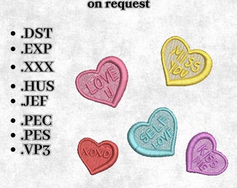 Love Heart Candy Embroidery Design: Anniversary Valentine's Day (Digital Download