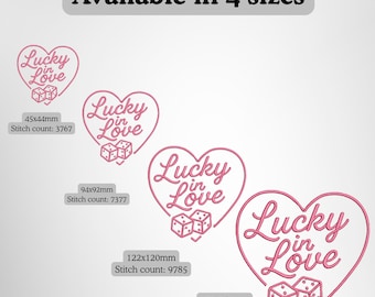 Love Heart Dice Embroidery Design: Wedding Valentine's Day (Digital Download