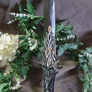 Fantasiedolk, zilverkleurige rituele dolk voor cosplay, strass-steentjes in een kleur naar keuze, decoratie, rekwisietwapen
