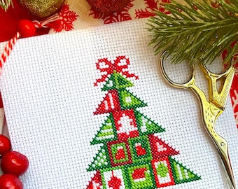 PATCHWORK CHRISTMAS TREE Cross stitch pattern Pdf by CrossStitchingForFun - SunflowerCrossStitch