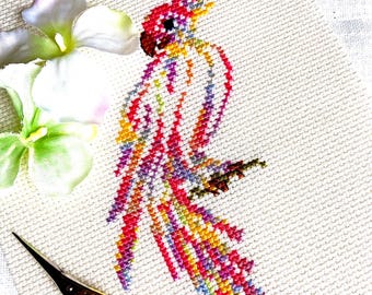 Patrón de punto de cruz "LORO ABIGARRADO" en PDF de SunflowerCrossStitch - CrossStitchingForFun
