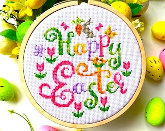 HAPPY EASTER Ornament Cross Stitch Pattern PDF by SunflowerCrossStitch - CrossStitchingForFun