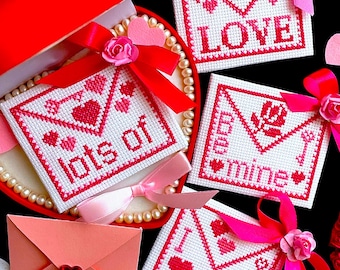 Conjunto de 4 patrones de punto de cruz con adornos para el día de San Valentín en formato PDF de SunflowerCrossStitch - CrossStitchingForFun