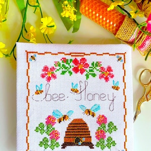 BEE HONEY Cross stitch pattern PDF by CrossStitchingForFun - SunflowerCrossStitch