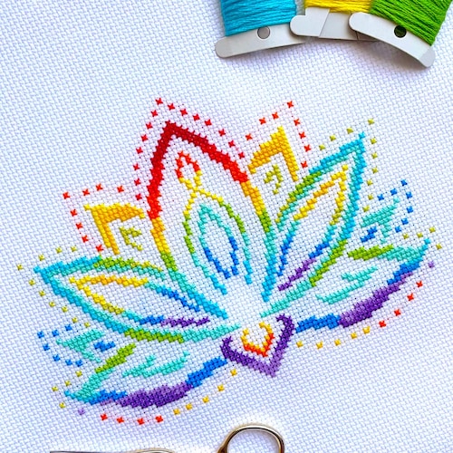 SPARKLING LOTUS Cross Stitch Pattern PDF by Sunflowercrossstitch
