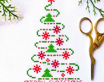Patrón de punto de cruz de árbol de Navidad SERPENTINE de SunflowerCrossStitch DIY (PDF)