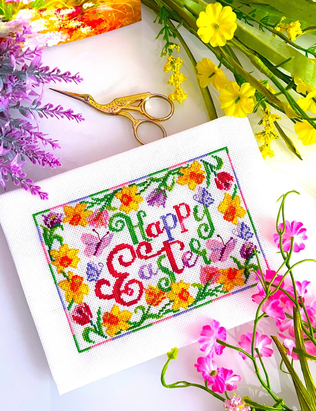 HAPPY EASTER FLORAL Ornament Cross Stitch Pattern Pdf by ...