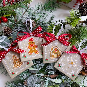 Set of 4 GINGERBREAD CHRISTMAS Ornaments cross stitch patterns PDF by SunflowerCrossStitch - CrossStitchingForFun