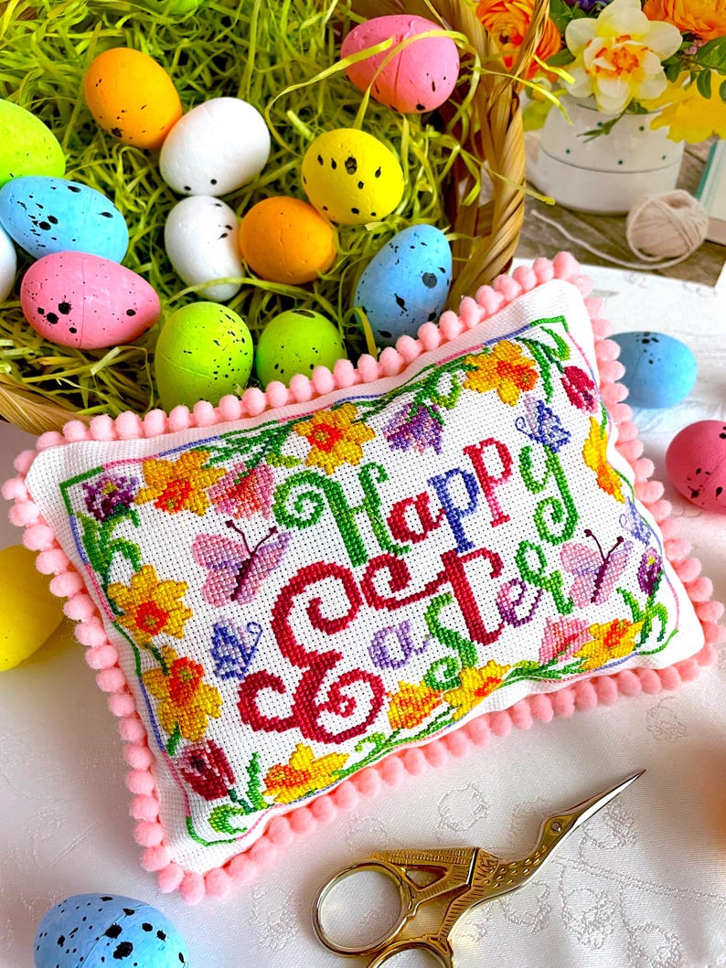 HAPPY EASTER FLORAL Ornament Cross Stitch Pattern Pdf by ...