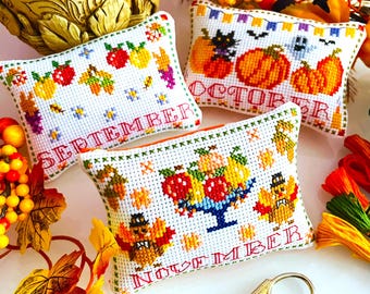 AUTUMN CALENDAR Months Trio  Cross Stitch Pattern PDF by SunflowerCrossStitch - CrossStitchingForFun