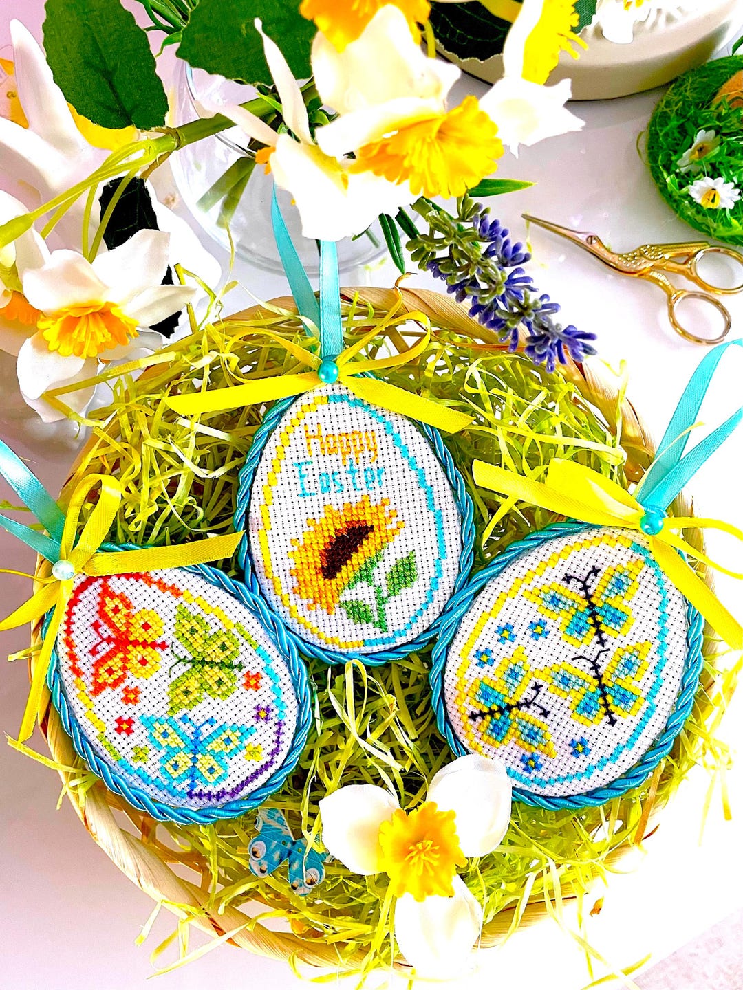Happy EASTER EGG TRIO Cross Stitch Pattern Pdf by Sunflowercrossstitch ...