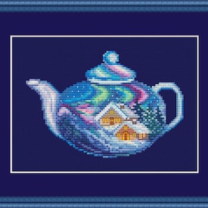 VINTER I TEKANNA - Årstidernas Tekanna-serie - Korsstygnsmönster PDF av SunflowerCrossStitch CrossStitchingForFun