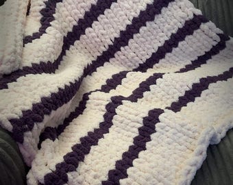 Striped Chunky Knit Blanket, Throw Blanket, Hand Knit Blanket